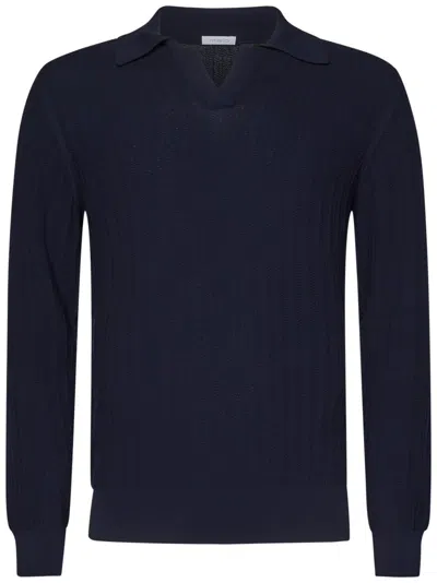 Malo Buttonless Blue Herringbone Polo Shirt