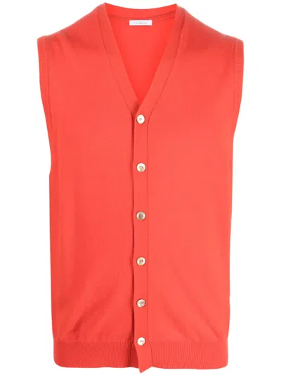 Malo Button-up Knitted Vest In Red