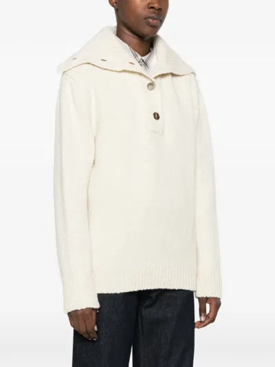 Malo Button-up Sailor-collar Knit In Neutral