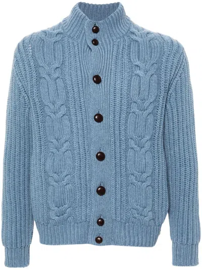 Malo Cable-knit Cardigan In Blue