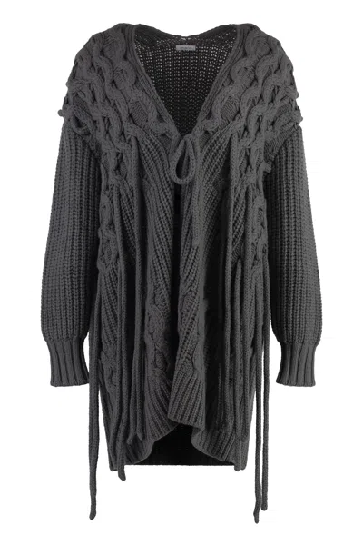 Malo Cable Knit Cardigan In Grey