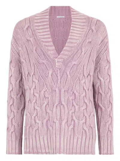 Malo Cable-knit V-neck Sweater In Pink