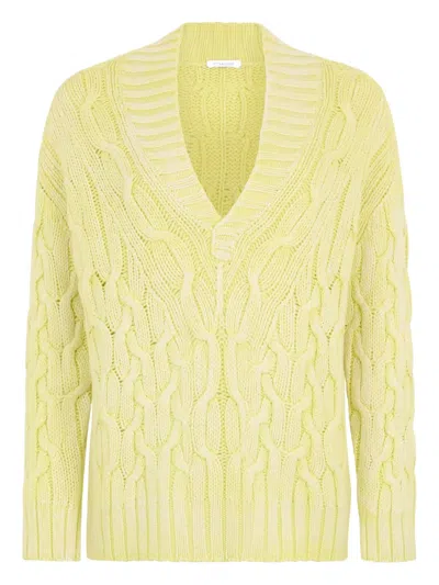 Malo Cable-knit V-neck Sweater In Yellow