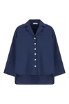 Malo Shirts With Collared Neck And High-low Hem In Blue