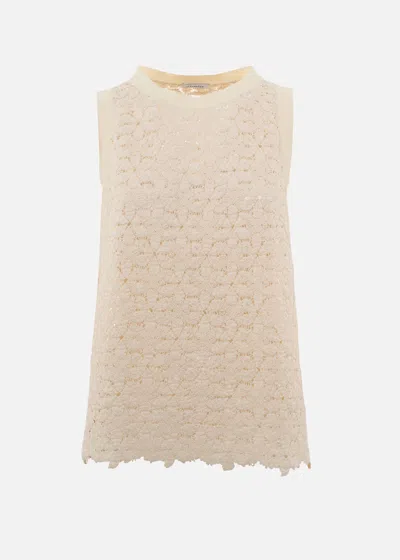 Malo Macramé Cotton Tank Top In Neutral