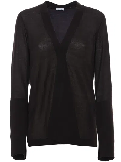 Malo Lightweight Open Front Knitwear Long Sleeves V Neck In Black