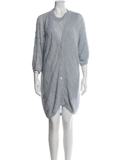 Pre-owned Malo Cardigan Set Crew Neck Sweater In Blue