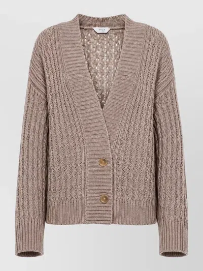 Malo Cashmere Cable-knit V-neck Cardigan In Brown