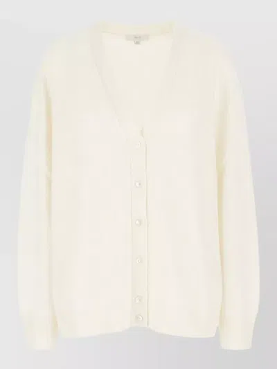 Malo Cashmere Cardigan Relaxed Fit V Neck In White