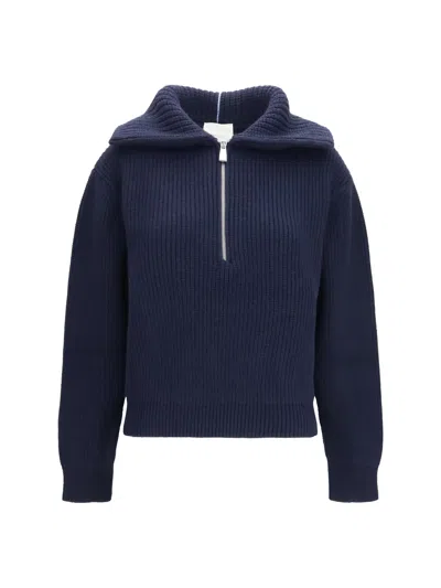 Malo Cashmere High-neck Zip Sweater In Blue