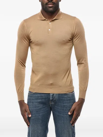 Malo Cashmere Long-sleeve Polo Shirt In Brown