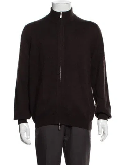Pre-owned Malo Cashmere Mock Neck Cardigan In Brown