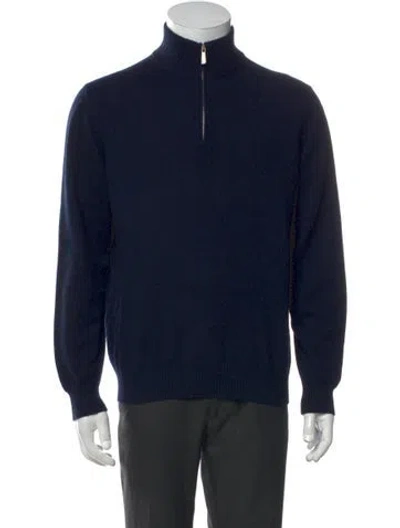 Pre-owned Malo Cashmere Mock Neck Pullover In Blue