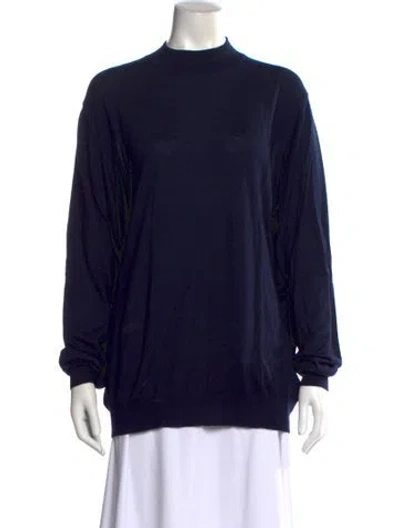 Pre-owned Malo Cashmere Mock Neck Sweater In Blue