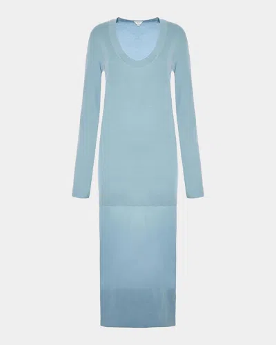 Malo Cashmere Sheer Panel Sweaterdress In Blue