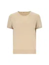Malo Knit Crewneck With Ribbed Hem And Short Sleeves In Neutrals