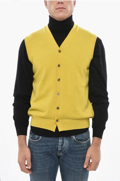 Malo Cashmere Sleeveless Sweater With Front Buttoning In Yellow