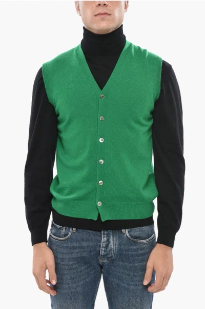 Malo Cashmere Sleeveless Sweater With Front Buttoning In Green