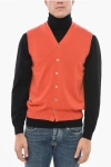 Malo Cashmere Sleeveless Sweater With Front Buttoning In Orange