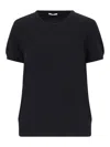 Malo Knit Crewneck With Ribbed Hem And Short Sleeves In Black