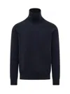 Malo Maglia Collo Alto In Cashmere Mouliné In Blue