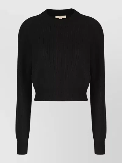 Malo Cashmere Sweater Cropped Long Sleeves Round Neckline In Black