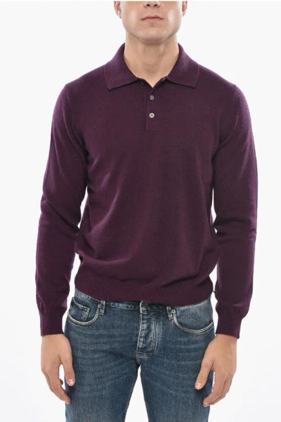 Malo Cashmere Sweater With Polo Neck In Purple