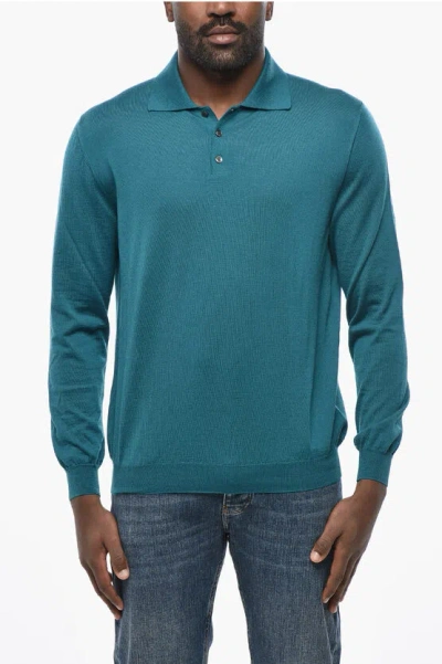 Malo Cashmere Sweater With Polo Neck In Blue