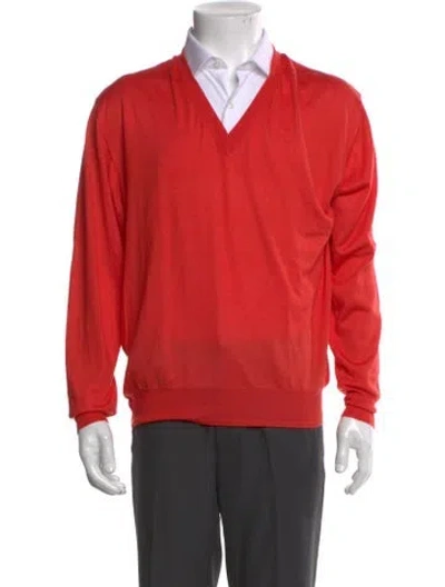 Pre-owned Malo Cashmere V-neck Pullover In Orange