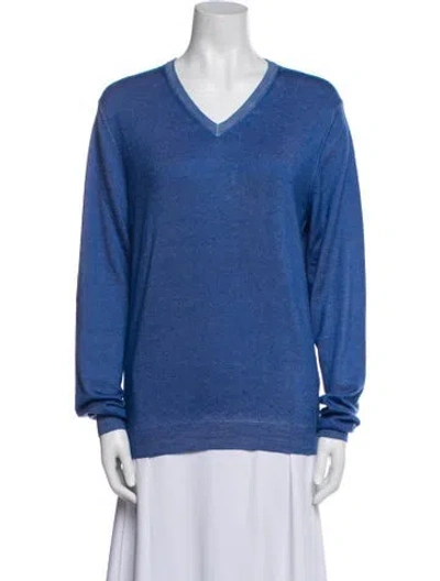 Pre-owned Malo Cashmere V-neck Sweater In Blue