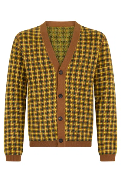 Malo Checked Yellow And Brown Cardigan Quality In Multi