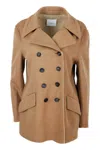 Malo Three-quarter Coat In Wool And Cashmere With Double-breasted Buttoning And Contrasting Tailored Seam In Brown