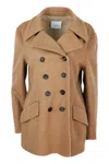 Malo Three-quarter Coat In Wool And Cashmere With Double-breasted Buttoning And Contrasting Tailored Seam In Brown
