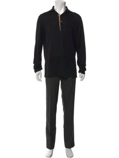 Pre-owned Malo Collar Long Sleeve Polo Shirt In Black
