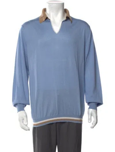 Pre-owned Malo Collar Long Sleeve Polo Sweater In Blue