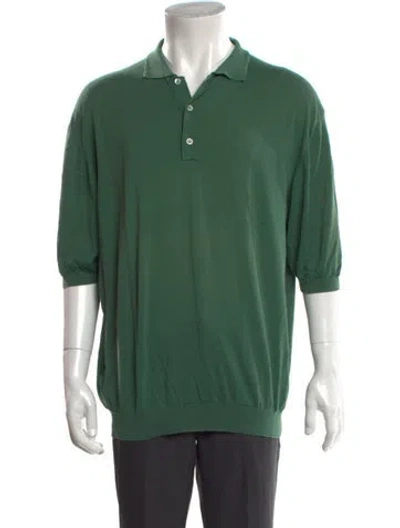 Pre-owned Malo Collar Three-quarter Sleeve Polo Shirt In Green