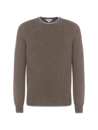 Malo Contrast-trim Crew-neck Sweater In Brown