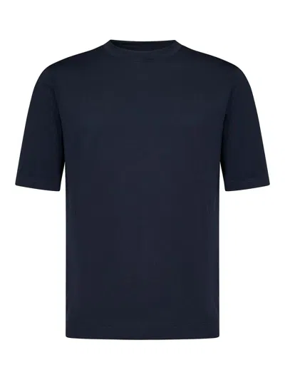 Malo Short-sleeved Blue Cotton Knit Sweater