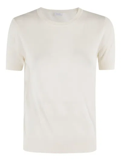 Malo Panna Round Neck T-shirt With Ribbed Trims In White