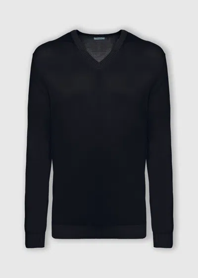 Malo Cotton V Neck Sweater In Black