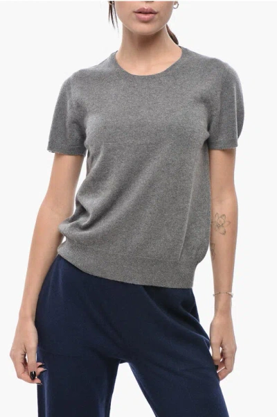 Malo Crew Neck Cashmere Sweater With Short Sleeves In Gray