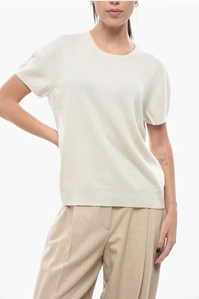 Malo Crew Neck Cashmere Sweater With Short Sleeves In White