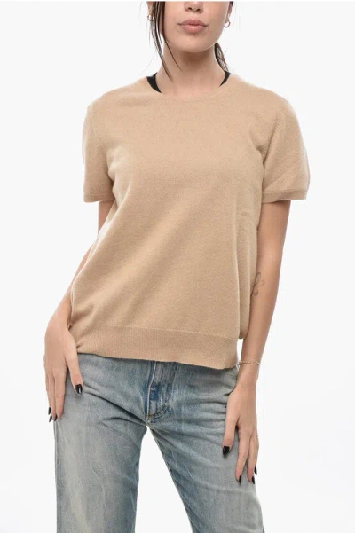 Malo Crew Neck Cashmere Sweater With Short Sleeves In Brown