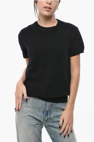 Malo Crew Neck Cashmere Sweater With Short Sleeves In Black