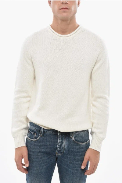 Malo Crew Neck Cotton And Cashmere Sweater In White