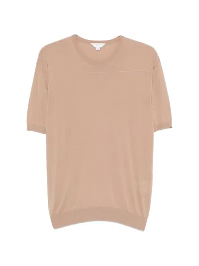 Malo Crew-neck Knit T-shirt In Brown