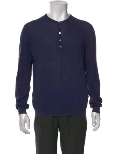 Pre-owned Malo Crew Neck Long Sleeve Henley In Blue