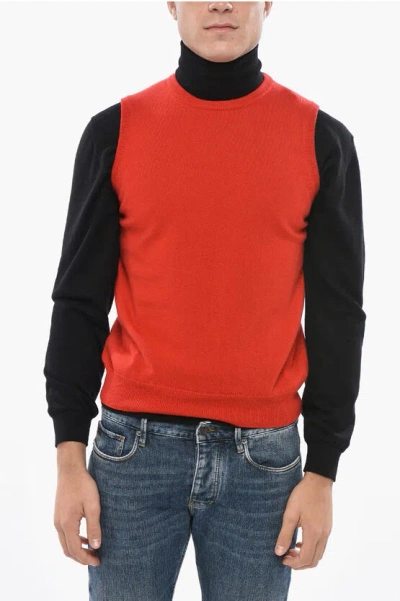 Malo Crew Neck Pure Cashmere Sleeveless Sweater In Red