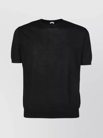 Malo Crew Neck Ribbed Hem Short Sleeves In Brown