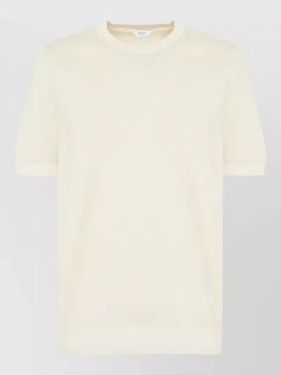 Malo Crew Neck Short Sleeve Knit Sweater In White